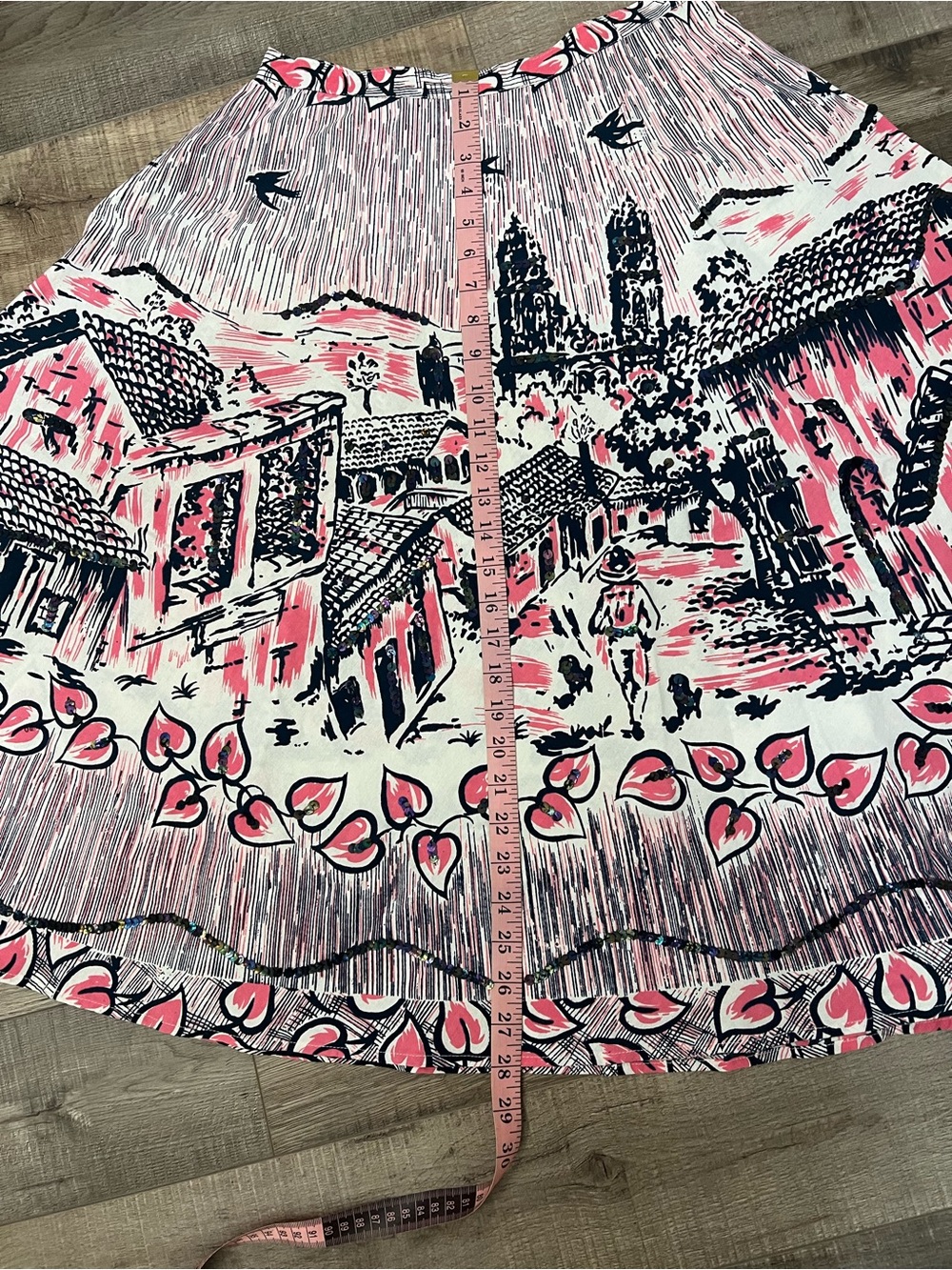 Bernardo Pink and Black Scenic A-Line Skirt with sequin detail size 4 EUC - Picture 12 of 12